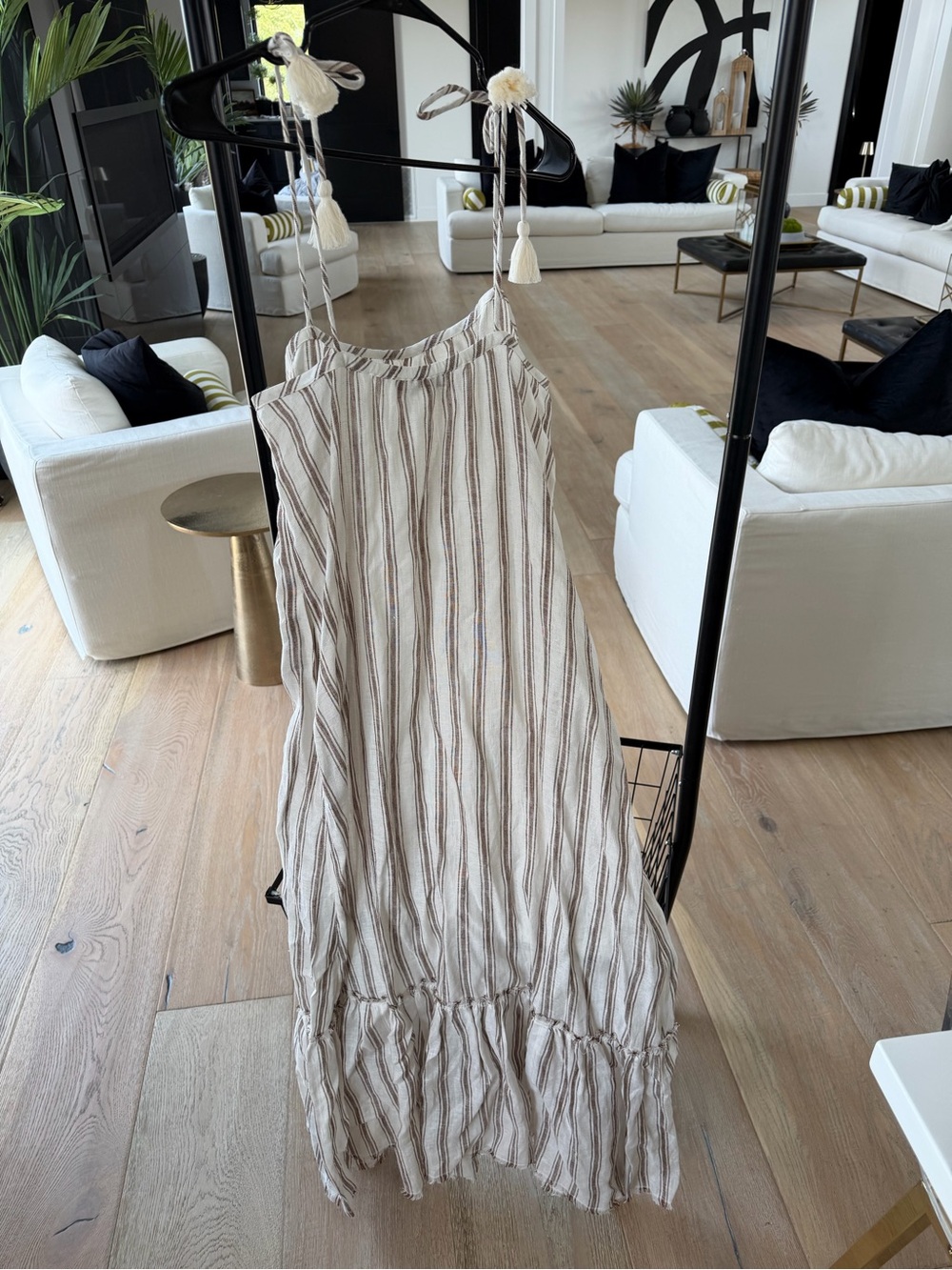 Tory Burch Cream Maxi Dress with Brown Stripes